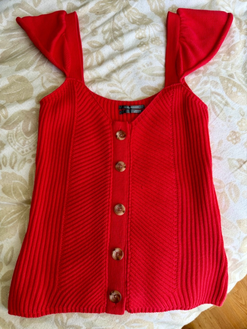 Anthropologie Knit Sweater Tank Vest Red Button Front NWOT